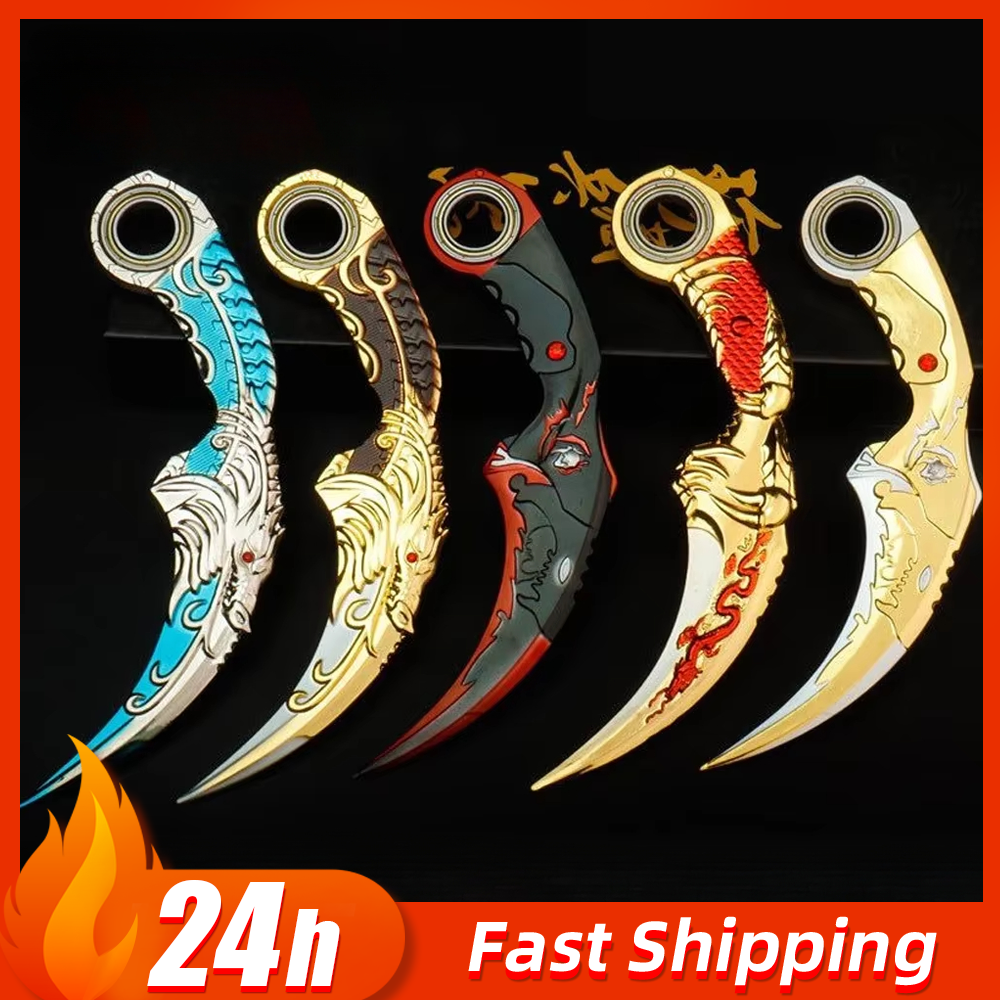 16cm Dragon Karambit Rotatable Alloy Craft Model Dark Moon Double Thorns Claw Knife Golden Dragon Weapon Training Knives Toy Boy