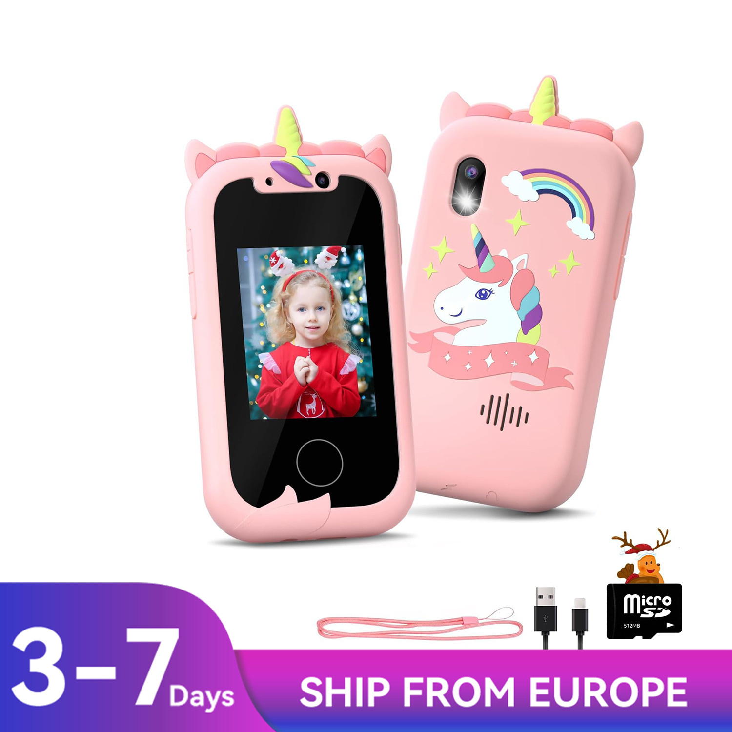 Teléfono Inteligente para niños, juguetes educativos, Juguete Musical, unicornio, cámara de Selfie móvil, reproductor MP3, regalos de cumpleaños y Navidad