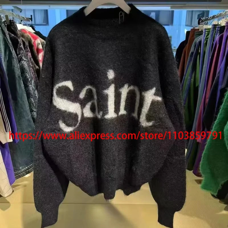 Европей-американский модный свитер Saint, уличный свитшот, винтажный потертый осенне-зимний унисекс, святые жаккардовые пуловеры