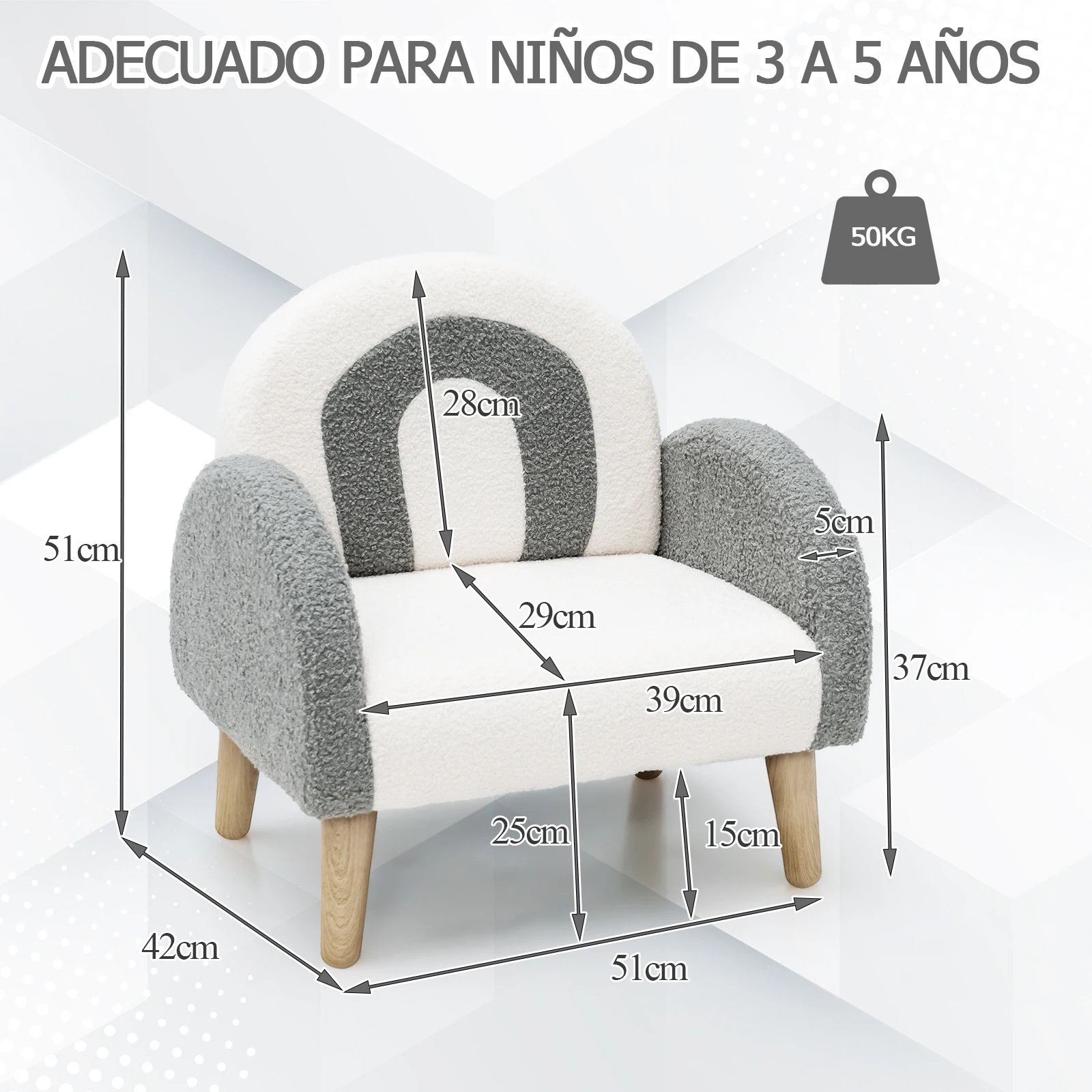 Sillón Infantil con Tela de Felpa Suave, Espuma de Alta Elasticidad, Patas de Madera Macizas, Sillón Tapizado para Niños, para Guardería, Sala de Juegos, Dormitorio