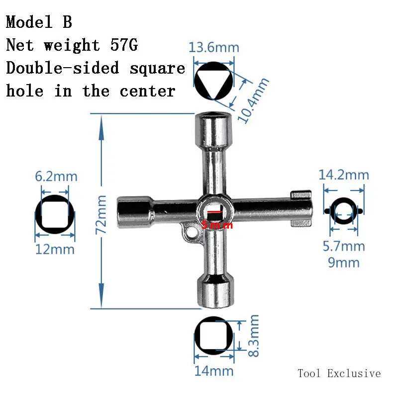 Multi-Specification Cross-Shaped Electric Control Cabinet Triangle Key Wrench Elevator Water Meter Valve Double-Sided Wrench