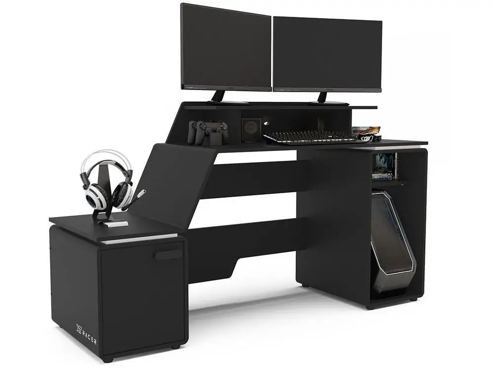 Mesa Gamer XT Racer Space Two Preto e Branco 2 Nichos 1 Porta