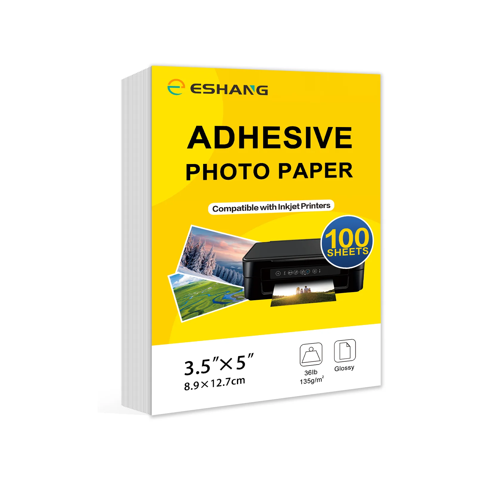 ESHANG100 hojas de papel adhesivo fotográfico autoadhesivo brillante para impresora de inyección de tinta 3,5x5 pulgadas 135g papel de impresora adhesiva imprimible