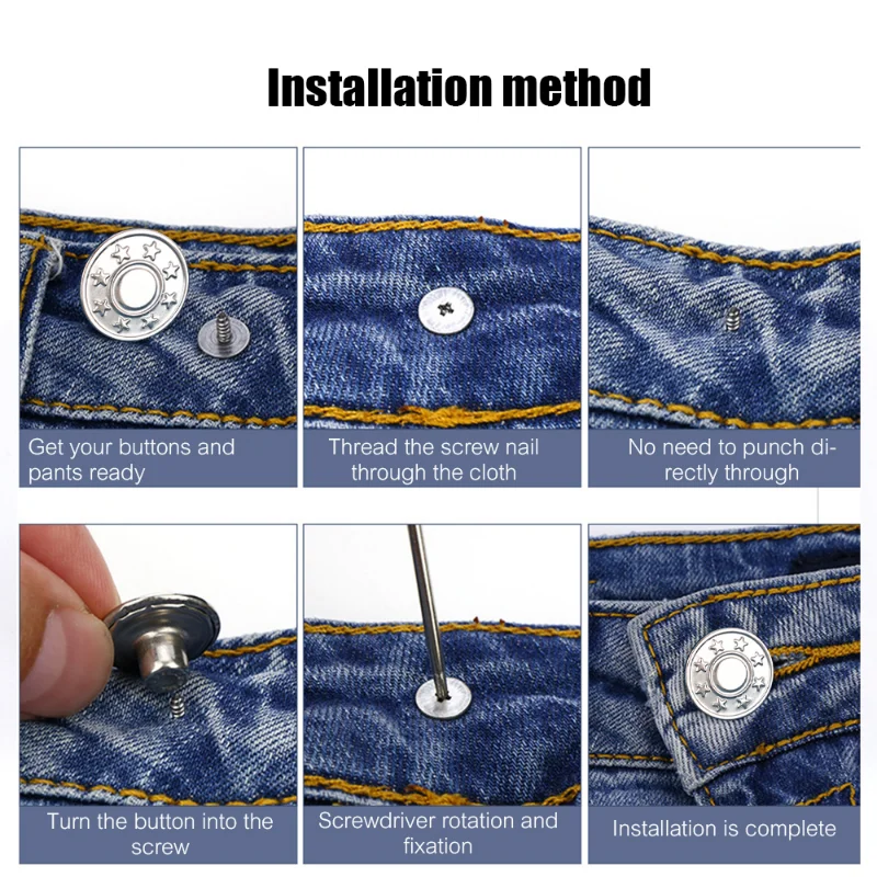 20/10 Uds. De pantalones vaqueros desmontables, botón de tornillo, cierre a presión, alfileres para pantalones vaqueros sin clavos, hebillas de aleación de cintura ajustables, accesorios de costura
