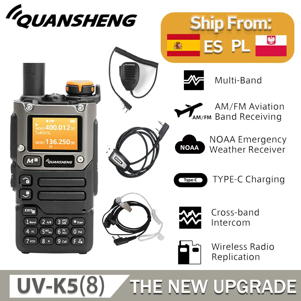 Quansheng UV-K5(8) 5W Walkie Talkie 50-600 MHz Pełnozakresowa ładowarka typu C AM DTMF Scrambler NOAA FM UVK6 K5 Ham Radio dwukierunkowe
