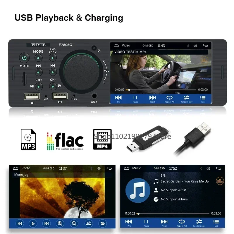 1 Din 4 "CarPlay Autoradio Bluetooth Android-Auto MP5 Player Handfree A2DP USB Stereo Audio System Multimedia Head Unit