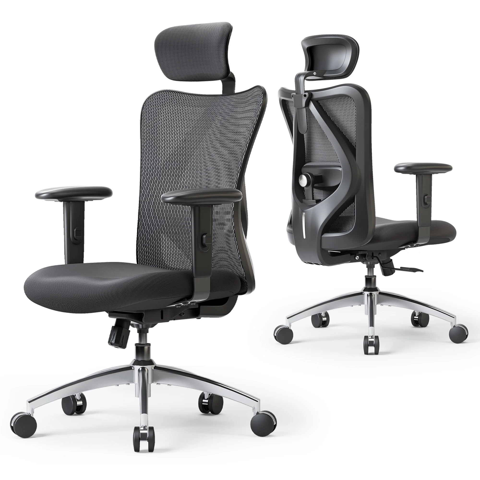 Silla de oficina ergonómica M18 para personas mayores y altas, reposacabezas ajustable, reposabrazos 2D, soporte Lumbar, ruedas de PU, función giratoria
