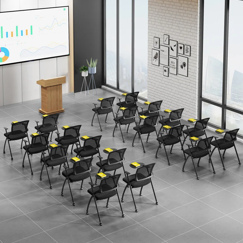เก้าอี้สํานักงานพับได้ เก้าอี้โต๊ะพับได้มีล้อ ตาข่ายตามหลักสรีรศาสตร์ Bouncing Back Stackable Conference Room Meeting Chair