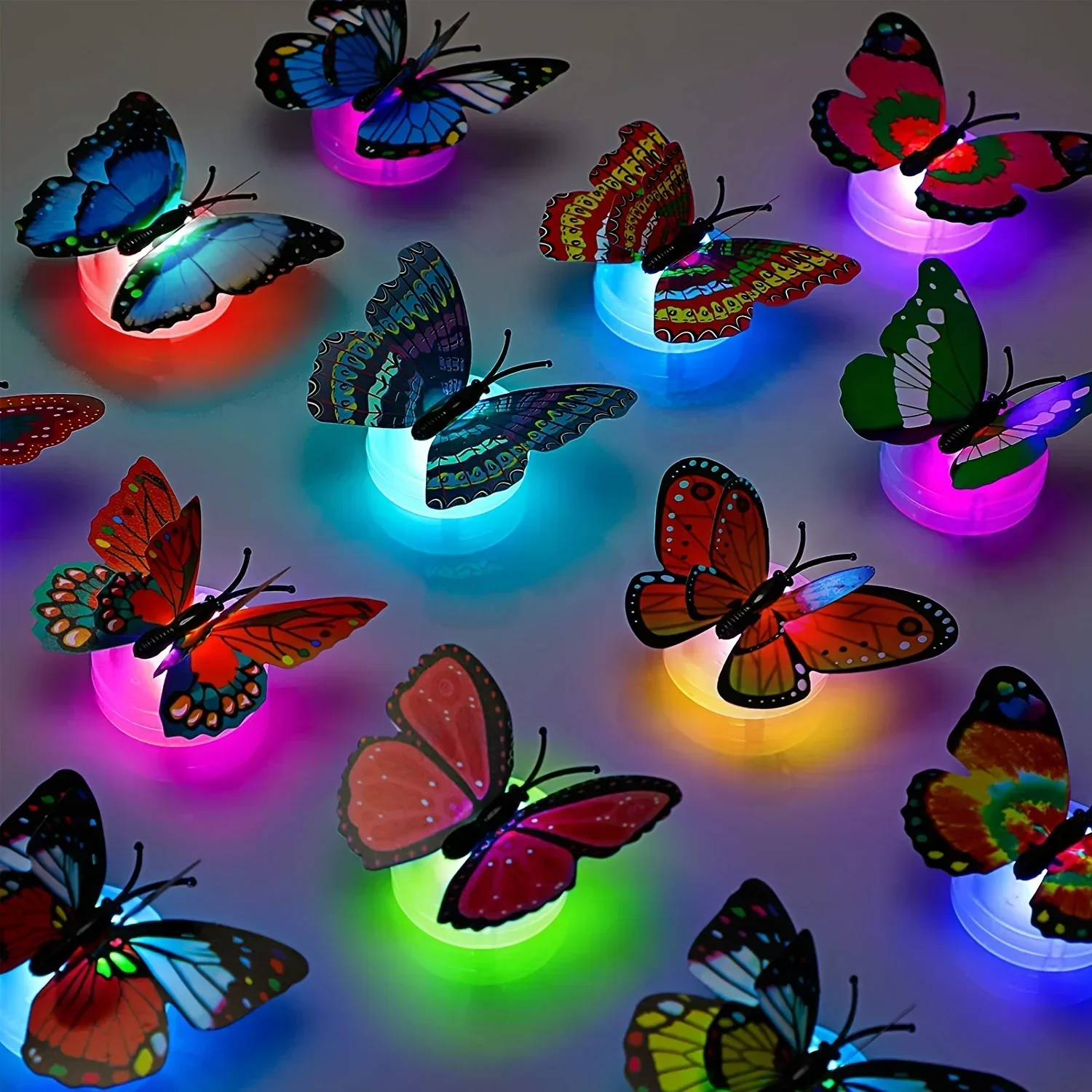 10 Uds. De decoración de mariposas LED 3D, pegatina de luz nocturna, luz de pared individual y doble para jardín, patio trasero, césped, fiesta festiva