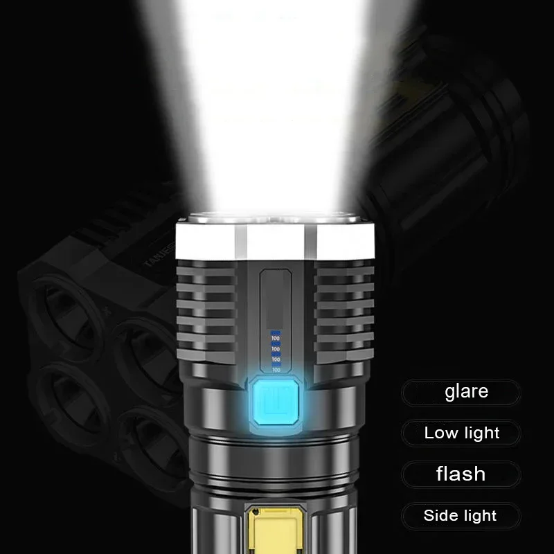 Lanternas led recarregáveis de alta potência 7led tocha de acampamento com luz lateral cob leve iluminação ao ar livre material abs