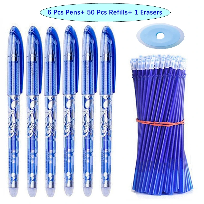 57 Teile/satz Löschbaren Gel Stifte Schwarz Blau Refill Stange 0,5mm Kugelschreiber Waschbar Griff Schule Büro Schriftlich Liefert Schreibwaren