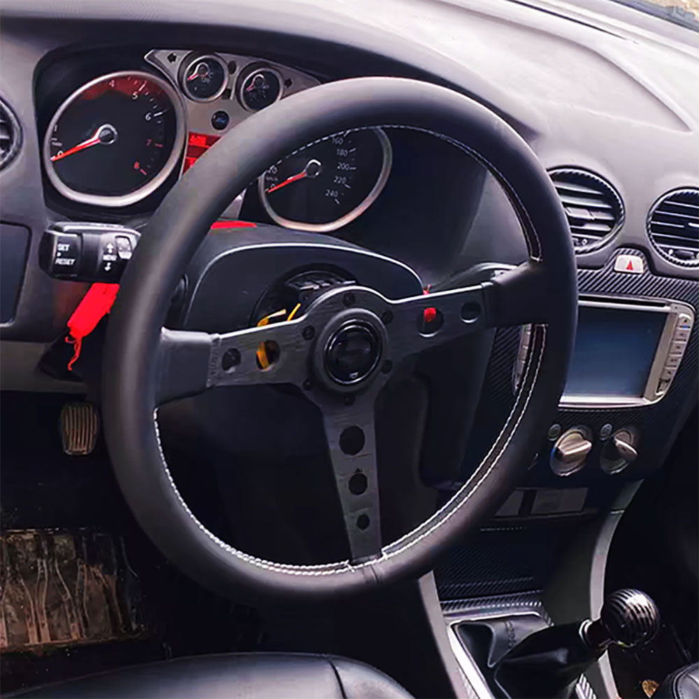 Novo Carro Modificação 14 Polegada Couro Modificação Volante Universal Volante 350mm accesorios para auto
