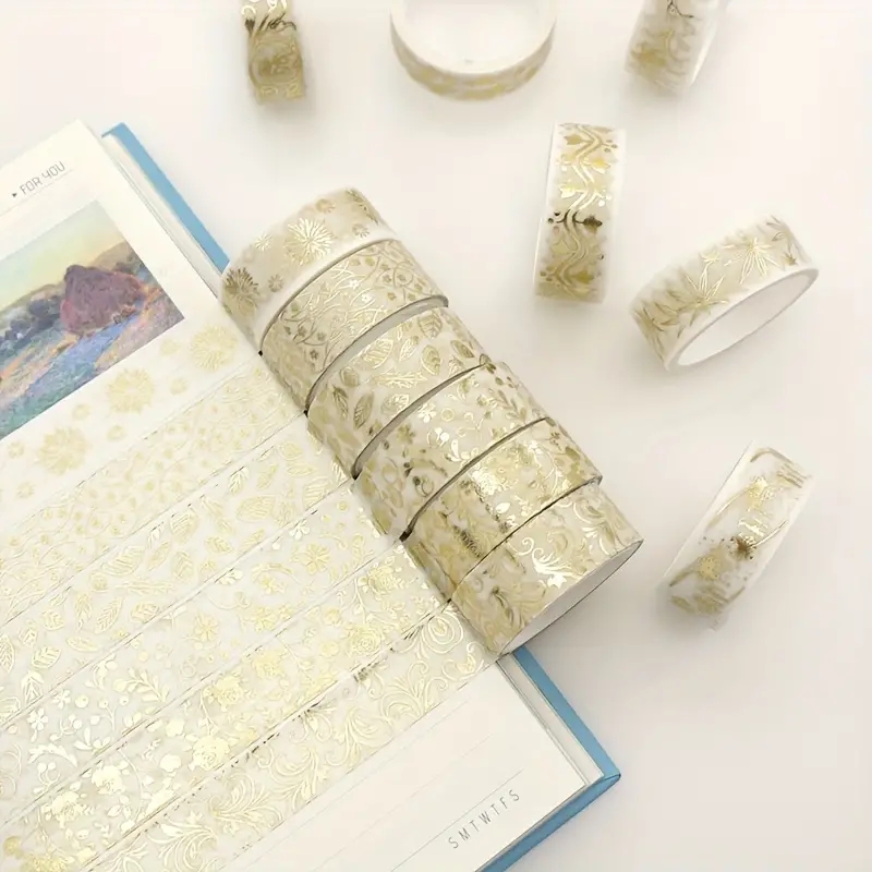 12 ロール/箱ゴールデン植物の花和紙テープセット金箔装飾粘着テープステッカースクラップブッキング文具