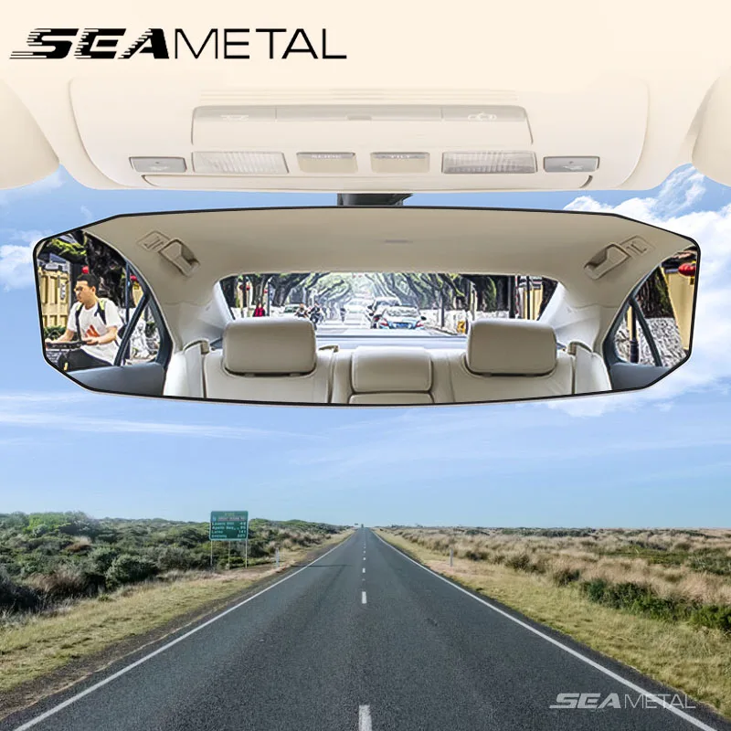 SEAMETAL Espelho Retrovisor Do Carro Grande Angular Espelho Retrovisor HD Vidro 30cmX9cm Grande Visão Universal Auto Espelho Peça de Substituição