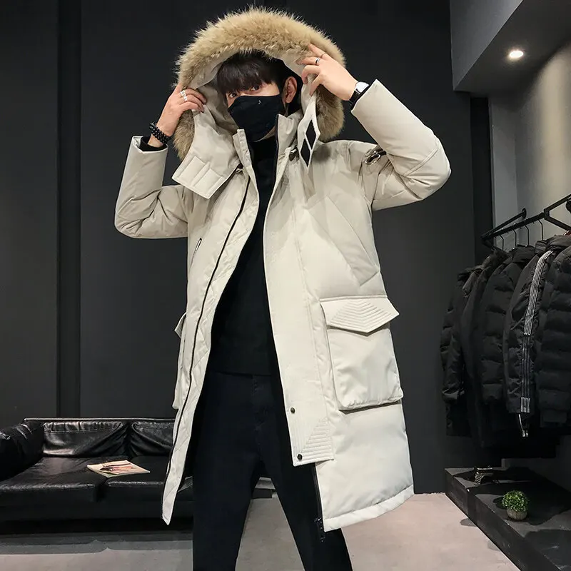 Thickened Men's Down Coat with Hooded Faux Fur Collar Winter Long Parka Jacket Outdoor  canada goose jacket  puffer jacket