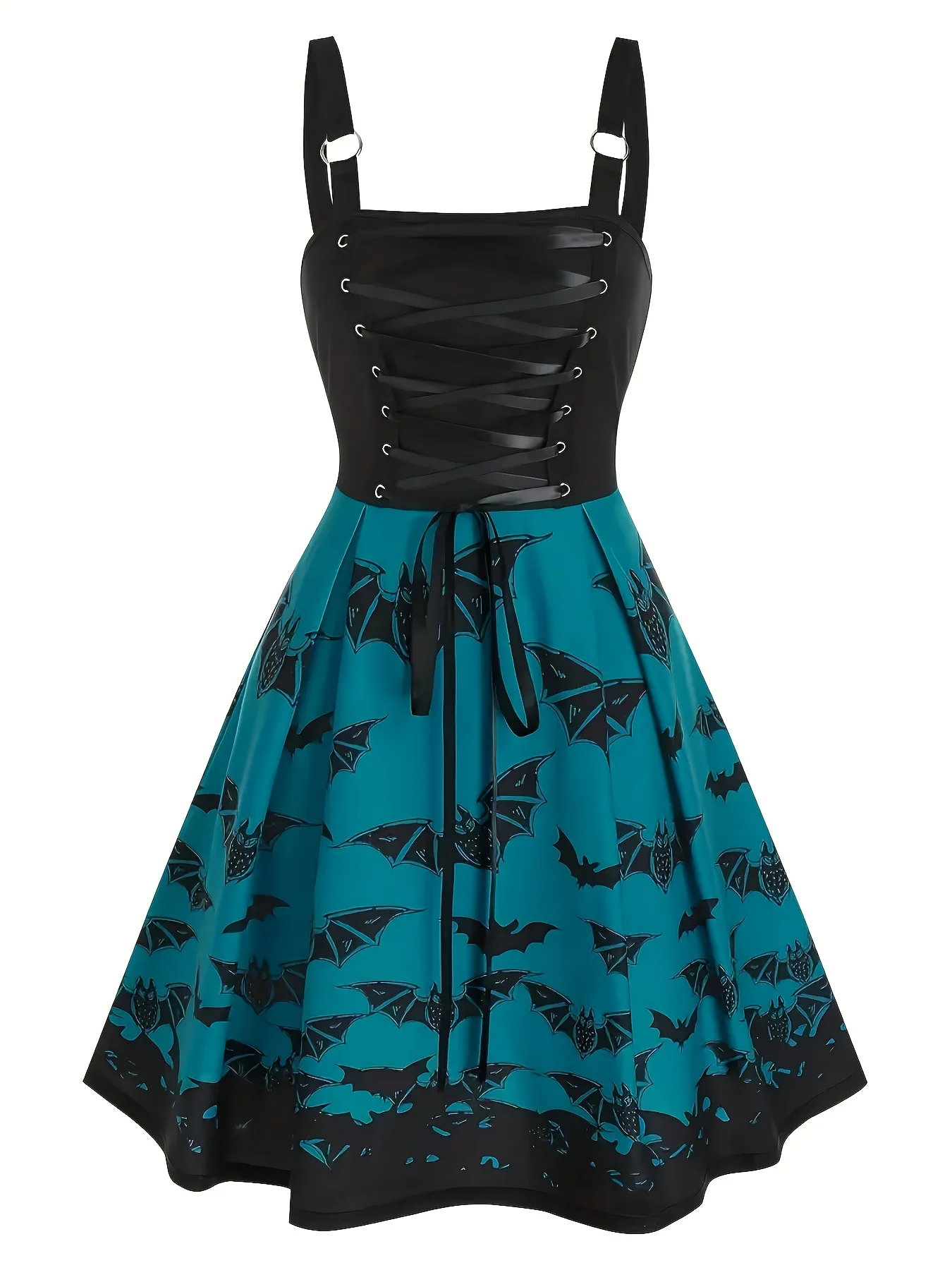 Europäische und amerikanische Mode Damen kleid mit Fledermaus druck hohe Taille Schlinge ein Plus Size Kleid