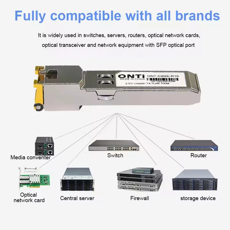 Módulo ONTi 2.5G RJ45 SFP Módulo transceptor SFP RJ45 de cobre SFP de 2,5 Gbps Compatible con con conmutador Ethernet Cisco/Mikrotik