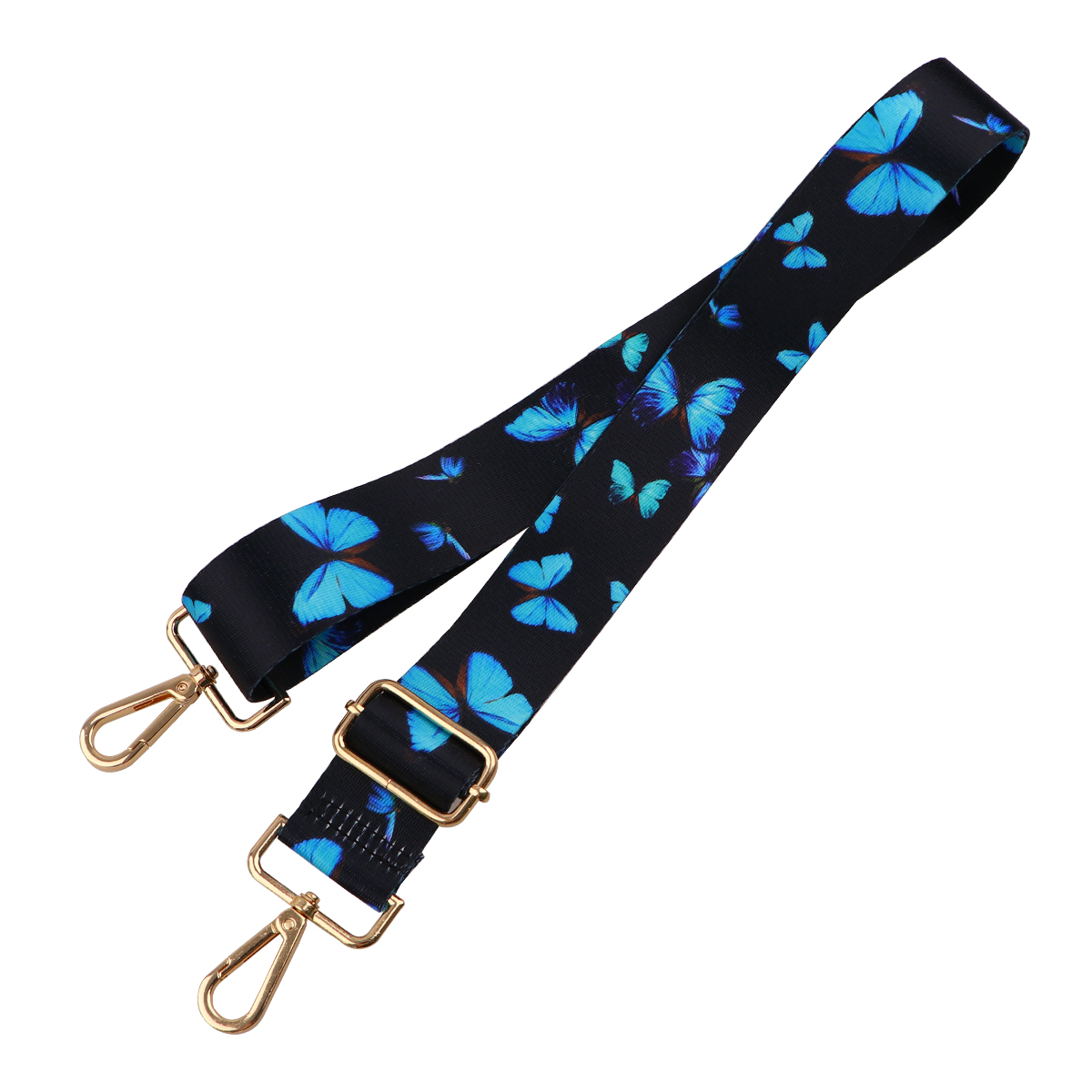 Correa de hombro para mujer, cinturón ancho ajustable, accesorio cruzado de repuesto con hebilla dorada, mariposa azul y luna