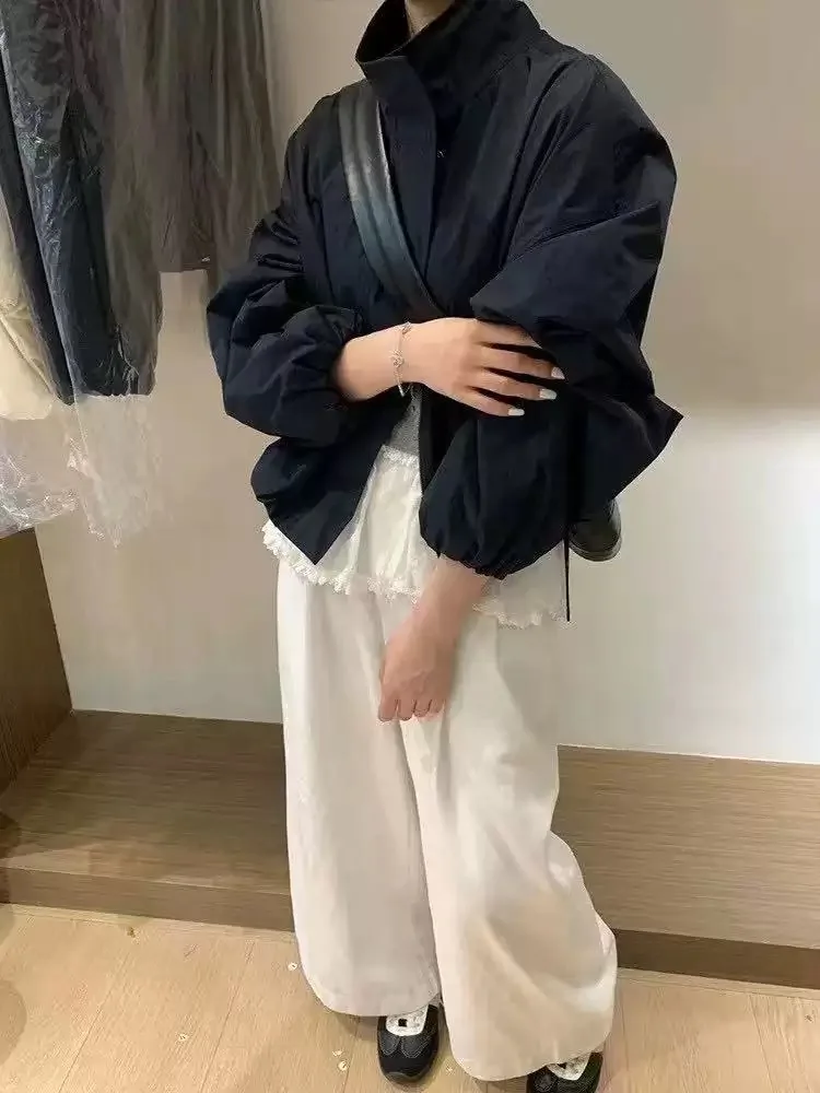2025 New Red Stand Up Collar Casual Jacket For Women In Spring And Autumn Loose Casual Short And Thin Jacket Top