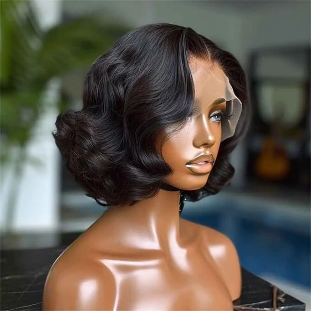 14 16 Polegada bob peruca de cabelo humano onda do corpo 13x4 hd perucas frontais do laço onda água 7x5 fechamento perucas sem cola cabelo humano brasileiro remy