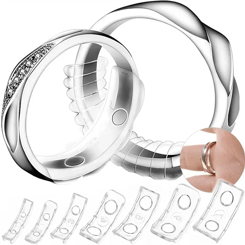 4/12PCS Ring Size Reducer Tools Spiral Spring Based Rings Adjust Invisible Transparent Tightener Resizing Tool Jewelry Guard