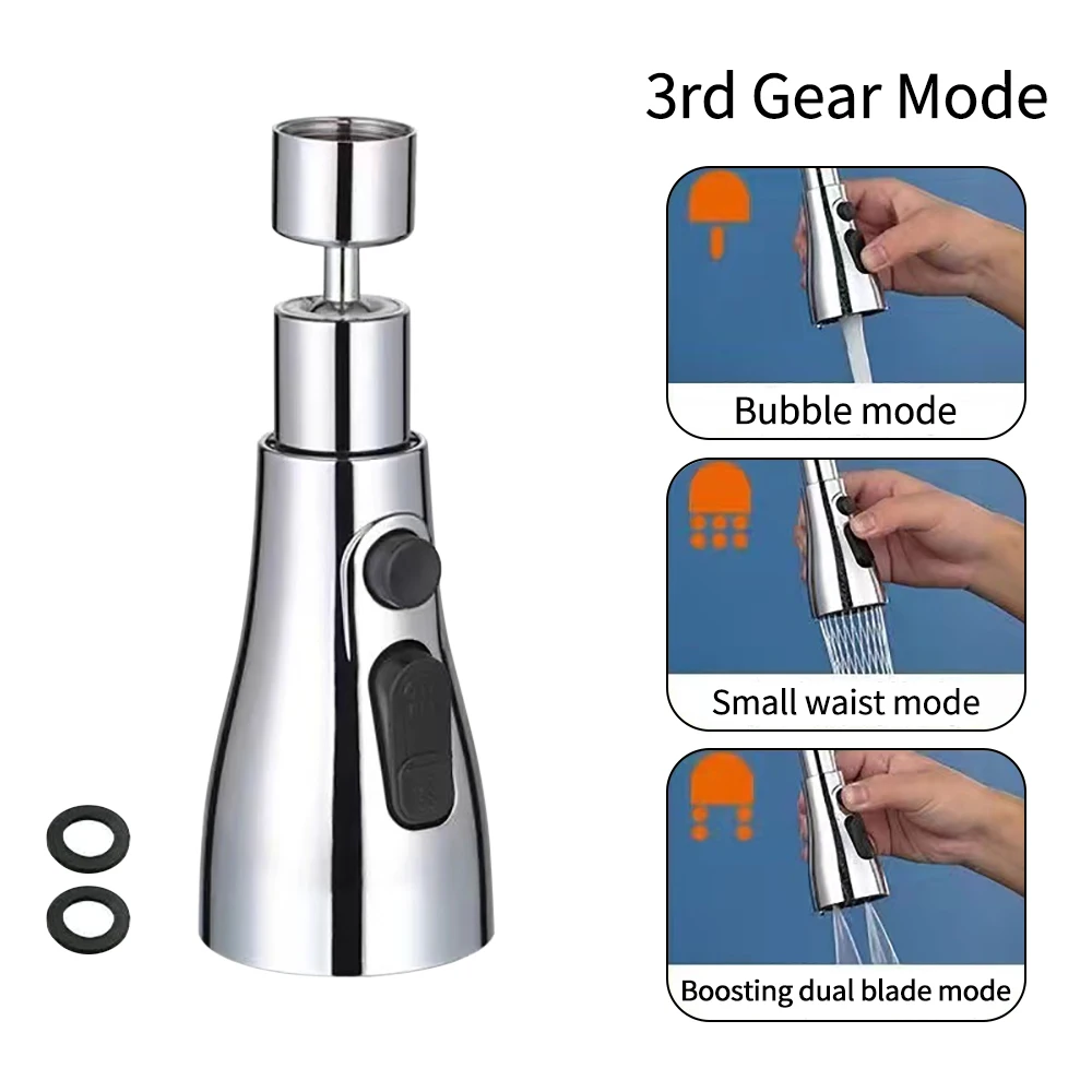 ห้องครัว 3 โหมดหัวฝักบัวครัวแตะ 360 °   Rotatable Flush ก๊อกน้ําแรงดันสูง Sprayer TAP เปลี่ยนห้องครัว 3 ปุ่ม Mixer