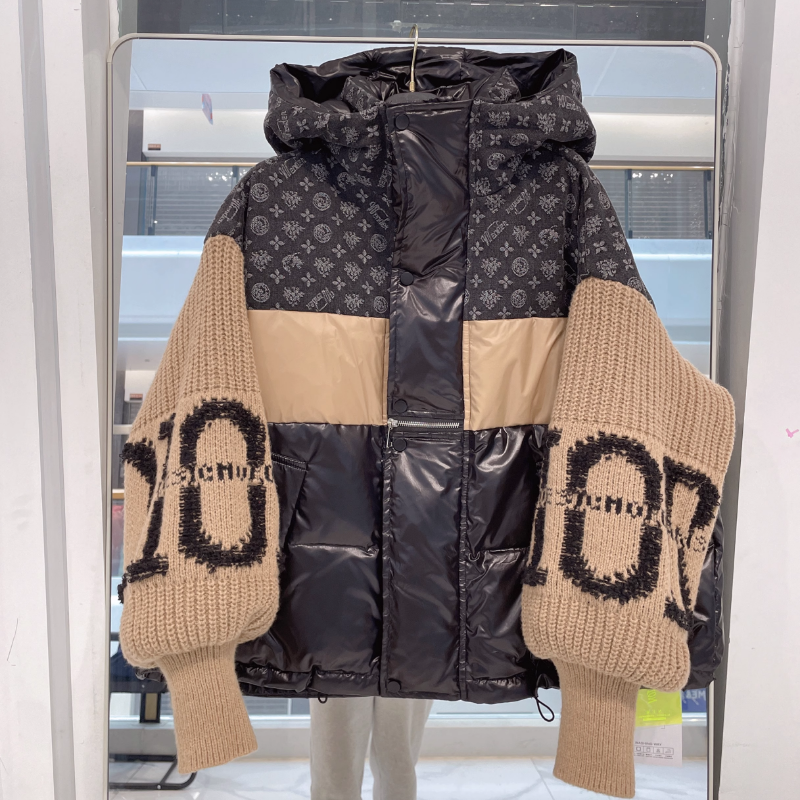 Patchwork Women Jacket Short Winter Coat Female Hooded Letter Parka Fashion Color Blocking Down Jacket Loose Padded Coats Down
