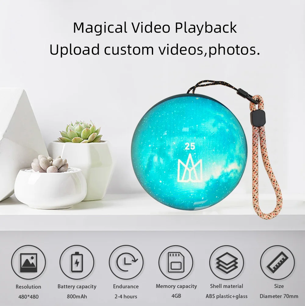 Bola de cristal 3D de 7cm, bola electrónica con pantalla de reproducción de vídeo DIY, adecuada para exhibición, regalos familiares y amigos, regalos de graduación