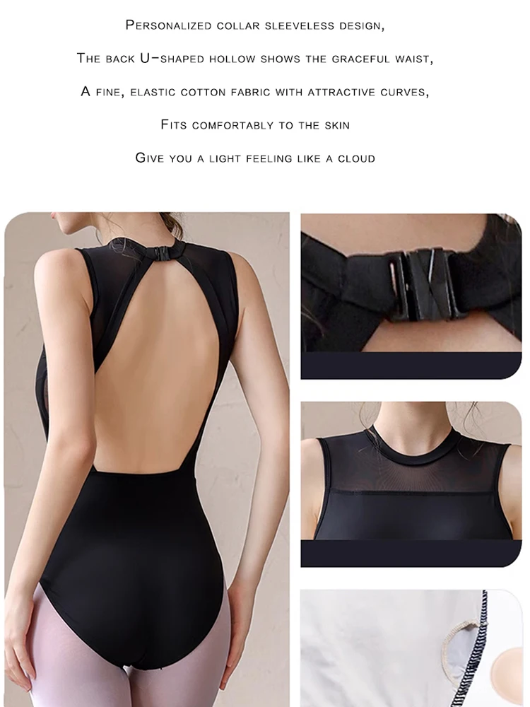 ผู้หญิงตาข่ายเต้นรํา Leotards แขนกุดบัลเล่ต์ Leotards เต้นรําสเก็ตจังหวะยิมนาสติกโยคะ Leotards ชุดบอดี้สูทชุดว่ายน้ํา