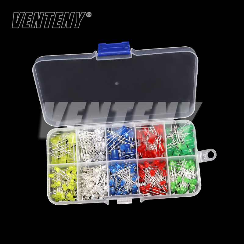 3 mm 5 mm LED-Dioden-Sortiment-Set, Weiß, Grün, Rot, Blau, Gelb, Orange, F3, F5 LEDs, Leuchtdioden, elektronisches Musterset
