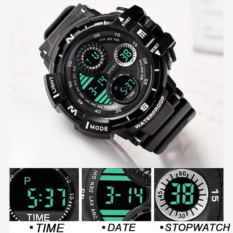 Reloj Digital militar para hombre, relojes deportivos para exteriores, reloj de pulsera electrónico resistente al agua con cronógrafo luminoso para estudiantes