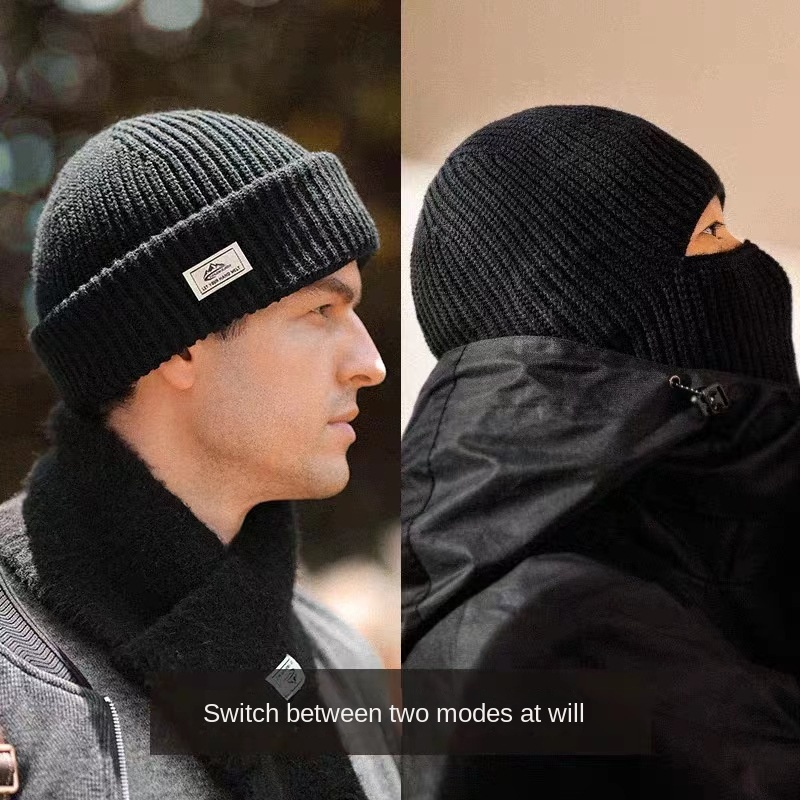 Gorro de punto de invierno, gorro grueso de algodón para el frío, gorro cálido para ciclismo al aire libre, máscara 2 en 1, gorro con protección facial completa, orejeras