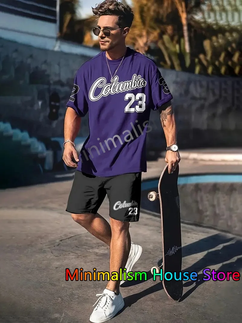 2024 新しいメンズトラックスーツセット半袖 Tシャツスーツカジュアルスーツスポーツ 3D プリントストリートショーツ 2 ピース男性服