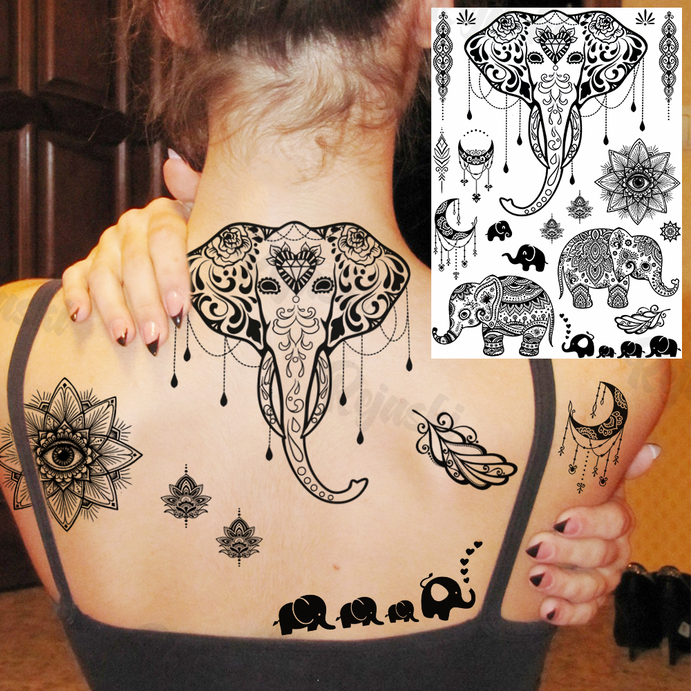Lotus Henna Mandala หน้าอกรอยสักชั่วคราวสําหรับผู้หญิง Underboob ผู้ใหญ่ผีเสื้อเต่าสิงโตปลอม Tattoo เซ็กซี่รอยสักกันน้ํา