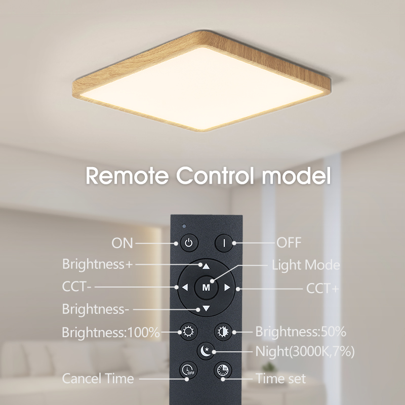MARPOU-Lámpara de techo LED inteligente, aplicación de grano de madera, Control por voz, Control remoto Alexa/Google, luces de techo cuadradas para sala de estar CCT