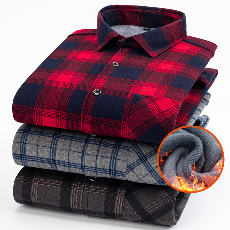 7XL8XL Camisa de manga larga a cuadros de otoño e invierno de terciopelo de doble cara para hombre de talla grande, camisa de invierno para mediana edad y personas mayores