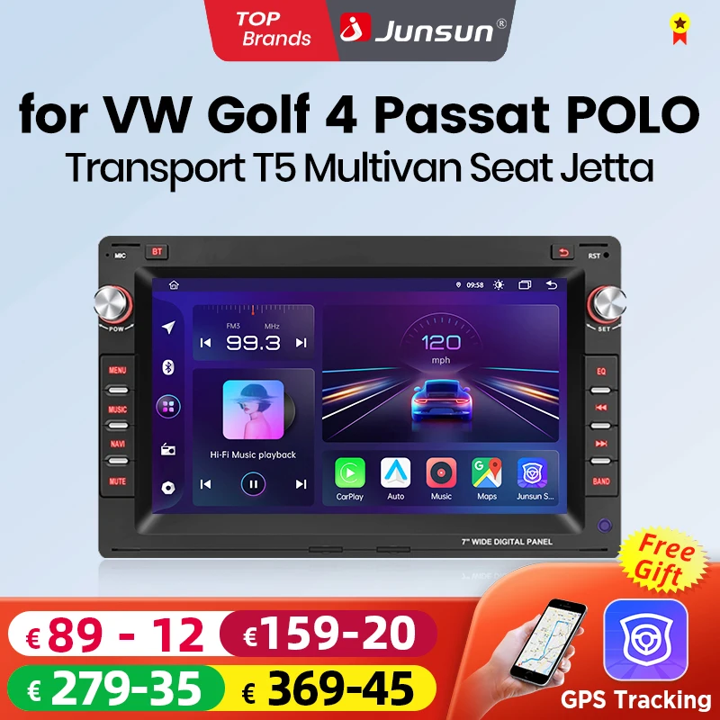 Junsun 4g sem fio carplay android auto para vw passat b5 mk4 golf 4 polo bora jetta t5 sharan jetta transporte t5 multimídia