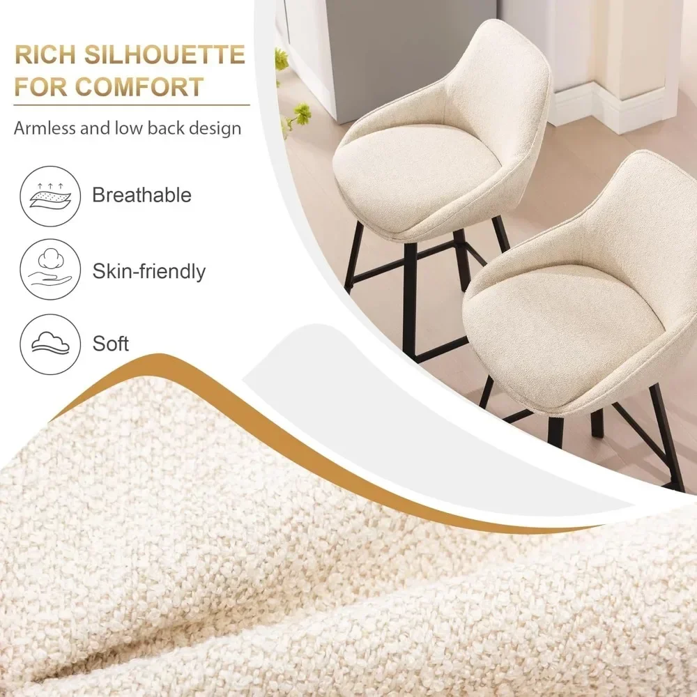 26'' Swivel Bar Stools Set of 2, Modern Counter Height Barstools with Backs, Upholstered Linen Fabric Stools for Kitchen Island