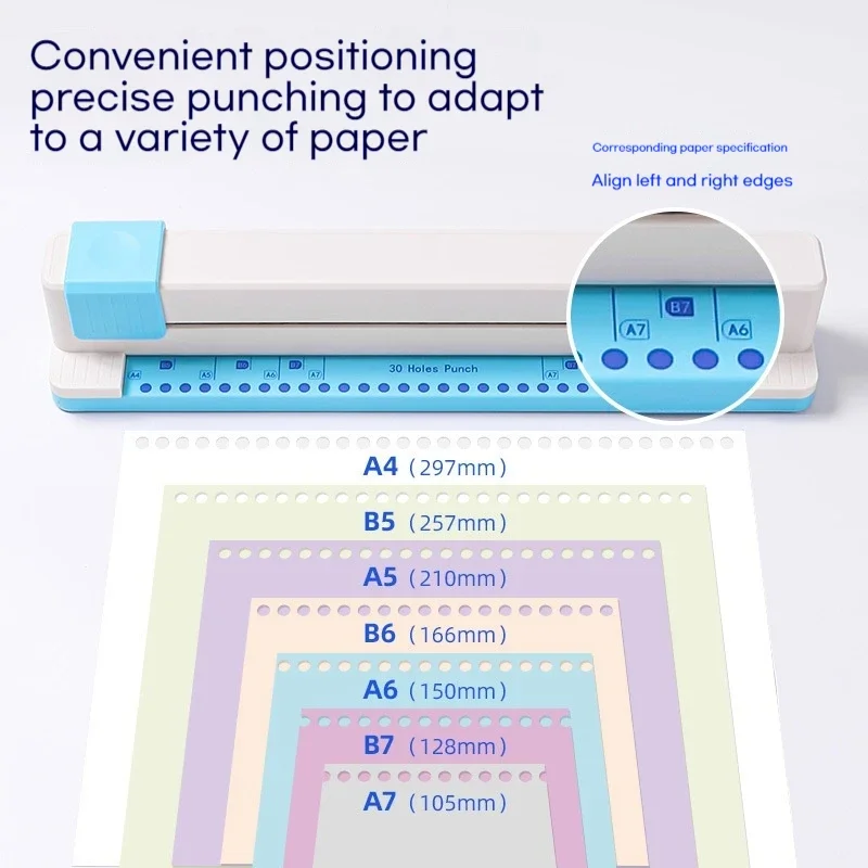 New 30 Hole Punch A4 B5 A5 B6 A6 B7 A7 Paper DIY Hand Push Perforated Puncher School Stationery Loose Leaf Notebook Planner