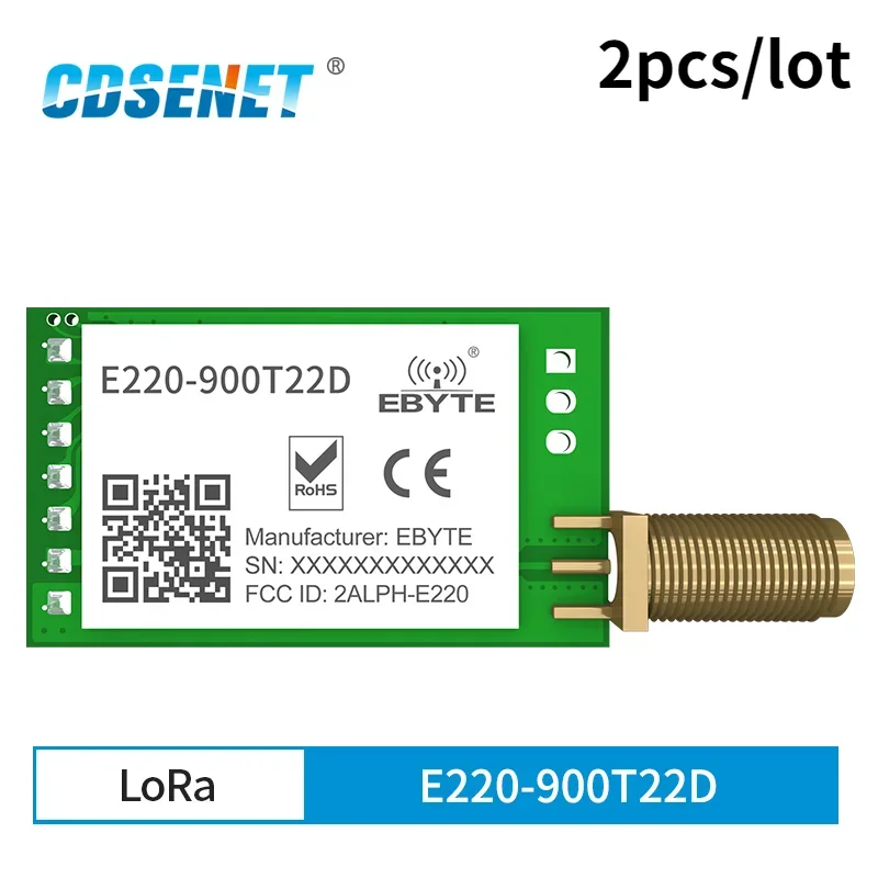 2 Stück LoRa-Modul Drahtloses Modul LLCC68 868-915 MHz 22 dBm Anti-Interferenz LoRa Spread Spectrum SMA-K Antenne E220-900T22D