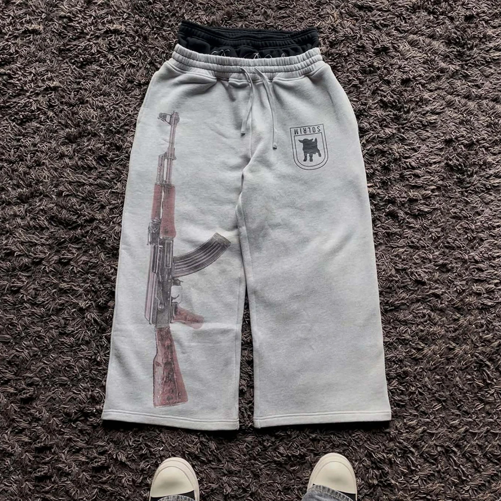 Y2k calças de guarda de rua bordadas estampadas de cintura alta primavera verão casual perna reta design de cintura dupla elegante