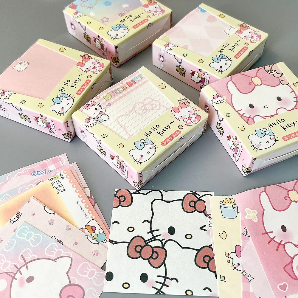 Sanrio HelloKitty Sticky Note Box Non-sticky Sticky Note Colored Paper Notepad Student Cartoon Girl Message Book Handbook 200
