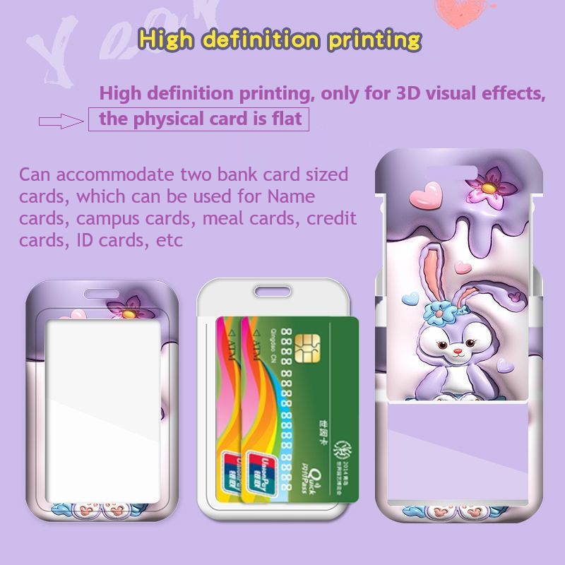 Porta carte con cordino da donna Disney Custodia per carte di espansione 3D Cartoon Topolino Minnie Pooh Bear Borse per carte d'identità bancarie per ragazze