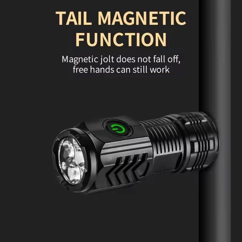 Ultra leistungsstarke Taschenlampe, 3-Kern-LED, taktische Mini-Taschenlampe, USB wiederaufladbar, Hochleistungs-LED-Taschenlampe mit Magnet, Handlampe, Geschenk