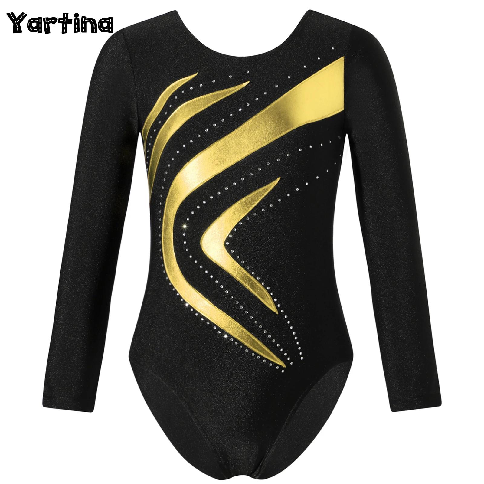 Kinder Mädchen Ballett Tanz Trikots Rhythmische Gymnastik Eiskunstlauf Yoga Body Langarm Glänzenden Strass Ballett Dancewear