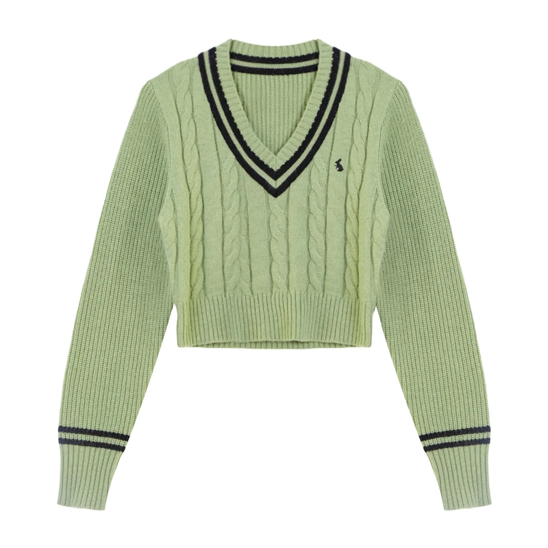 Yuoomuoo koreanische Mode Pullover Frauen Herbst V-Ausschnitt y2k Cartoon Stickerei Strick oberteile Winter weiche Basic Langarm Pullover