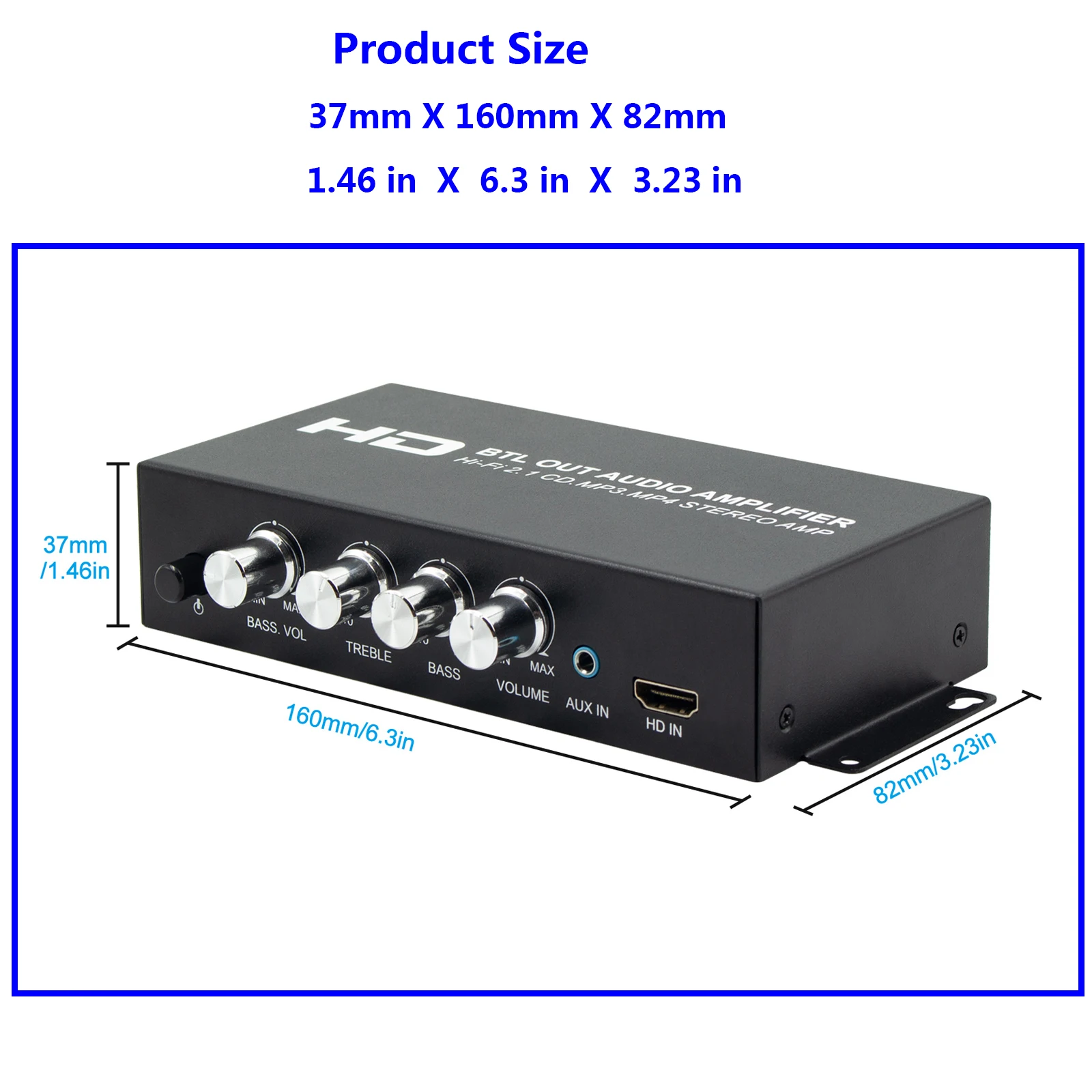 ST-838 HiFi 2.1 Channel Power Amplifier Bluetooth-compatible 5.0, 20Wx2 Subwoofer Amplifier  Sound Amp Bass and Treble Adjustmen