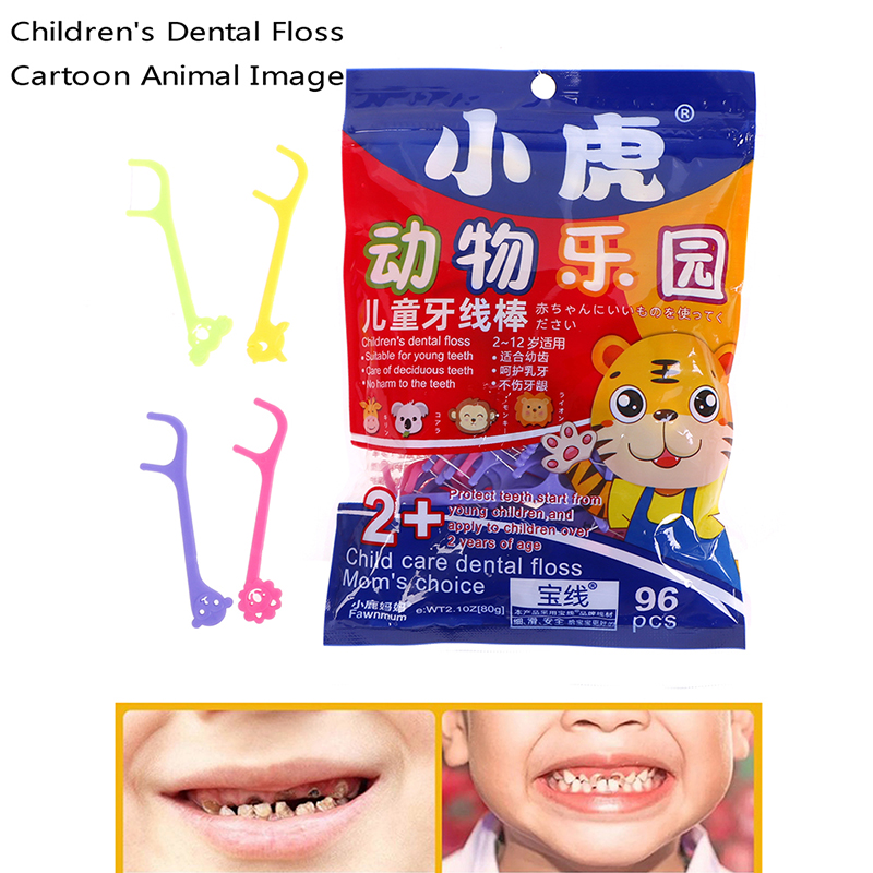 Childrens Dental Floss 96 Sticks Barrel Colored Floss For Children Cure Dent Teeth Cleaning Orthodontic Interdental Pick