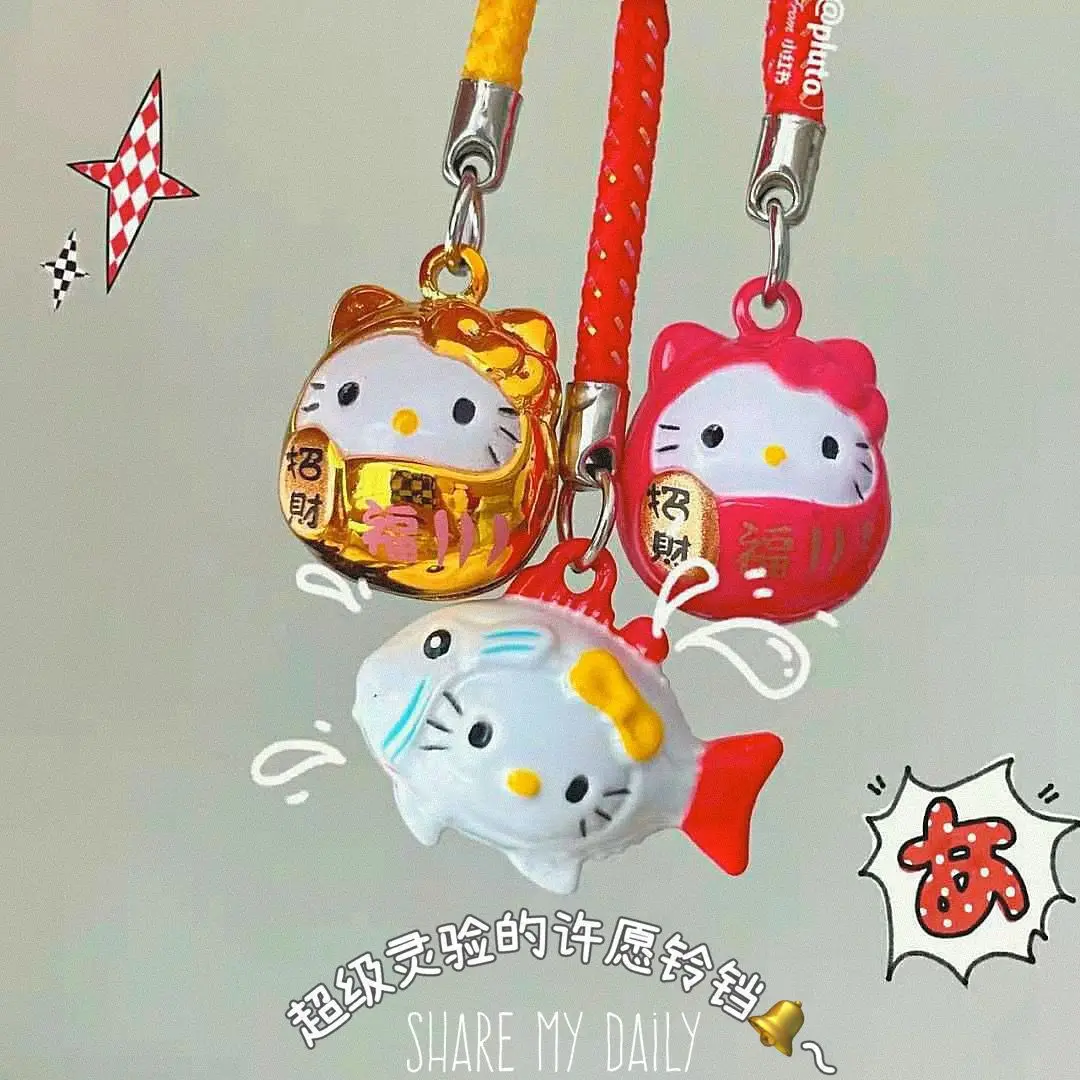 Sanrio Hello Kitty Cartoon Bell Japanse Lucky Cat Cartoon Bell Lucky Koperen Bel Mobiele Telefoon Pend