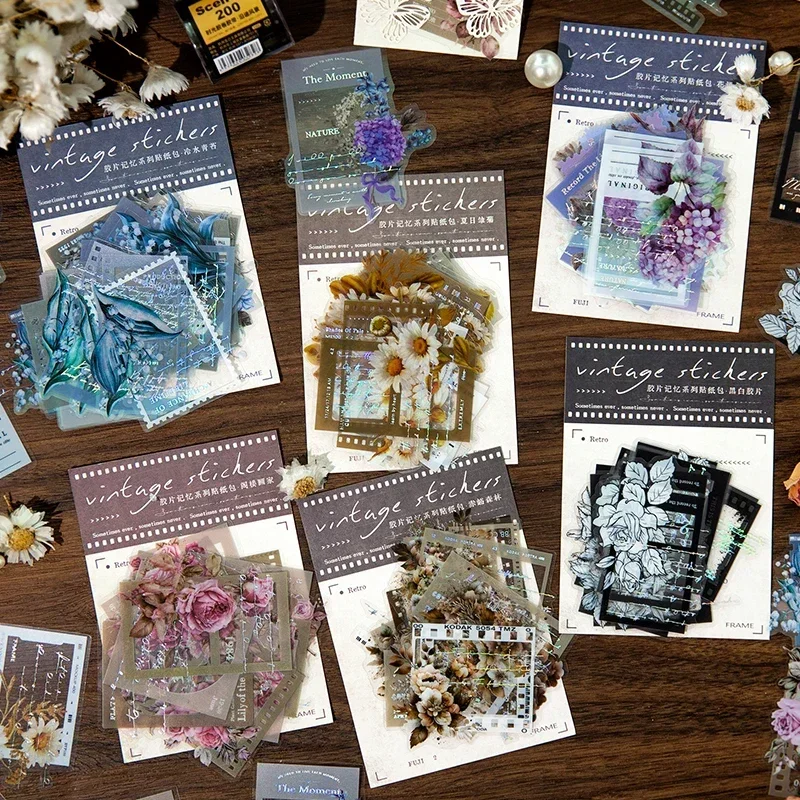 20 個ペットレトロフィルム DIY スクラップブッキング装飾ジャンクジャーナル透明用品ステッカー花ステッカー文房具 120*85 ミリメートル